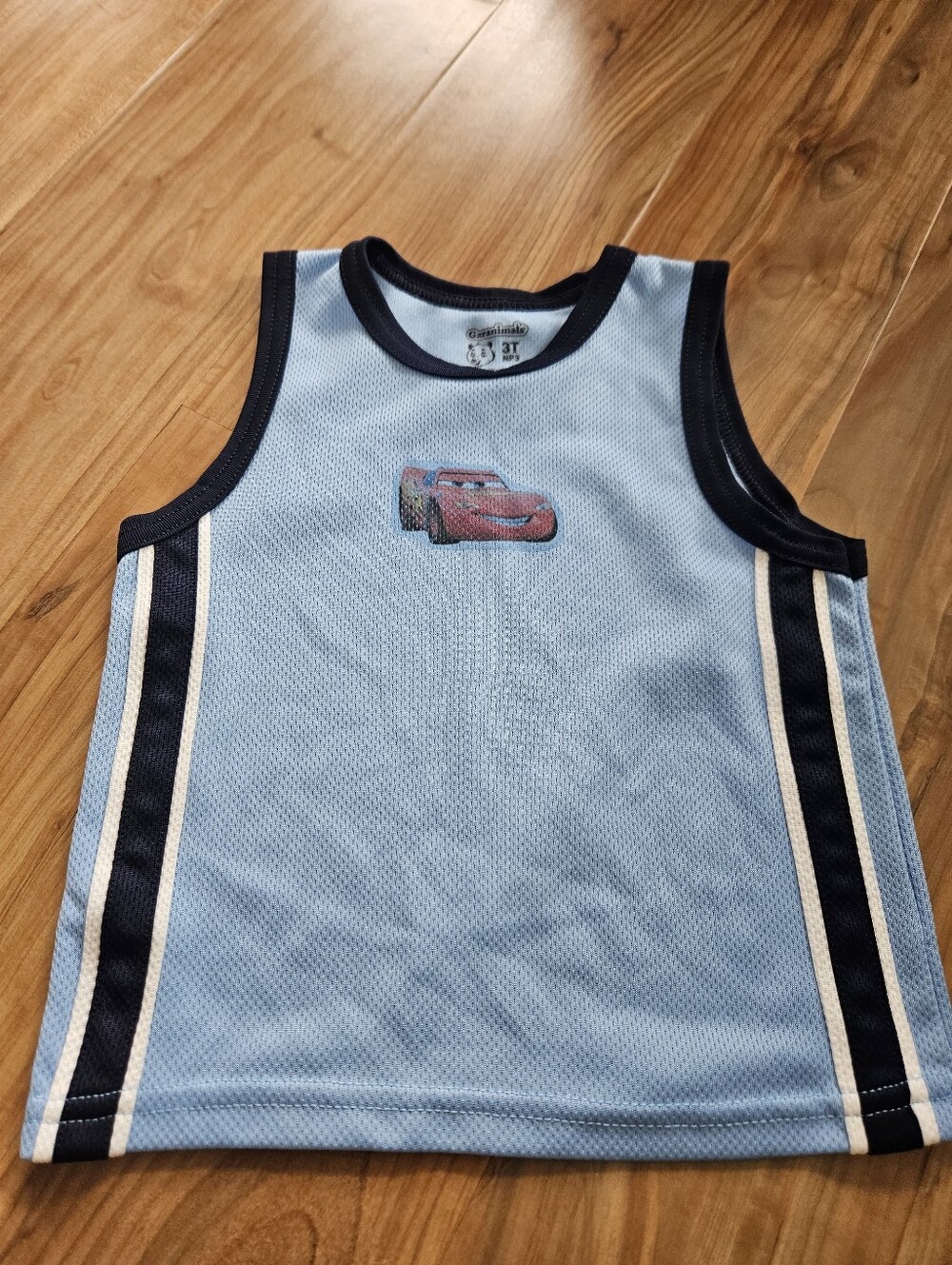 Garanimals Light Blue Tank Top with Navy Trim and Red Cars Graphic 3t